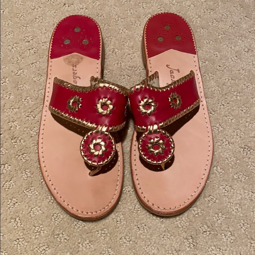 Jack Rogers Red and Gold Flip Flops